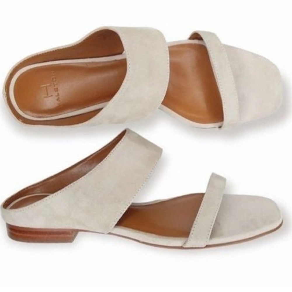 Halston Mule Sandals - Lena Cream Suede Leather Upper - 8.5 / 9